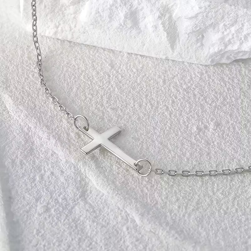 Minimalist Cross Chain Bracelet Stainless Steel
