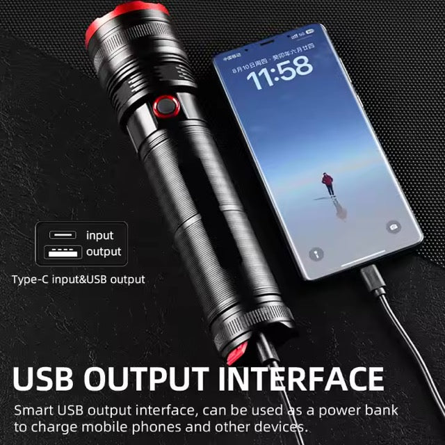 Super Bright Torch Light Type C Rechargeable Long Range Tactical Waterproof Flashlight with Zoom(5 Hours)