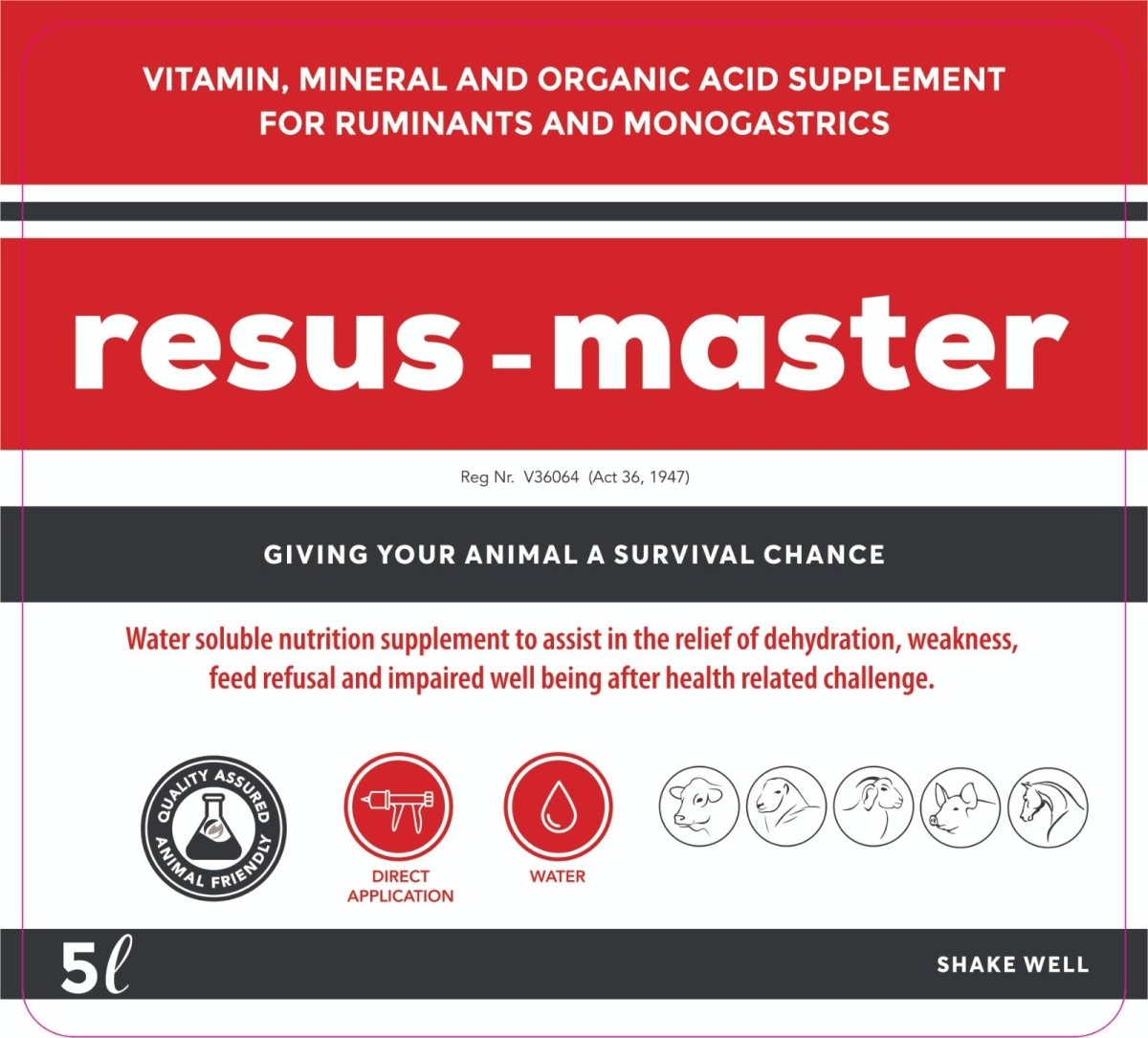 Resus-Master - Emergency Recovery, Vitality & Hydration Support for Livestock (5L)