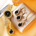 Auravia Gold Rhinestone Watch Jewelry Set 5pcs