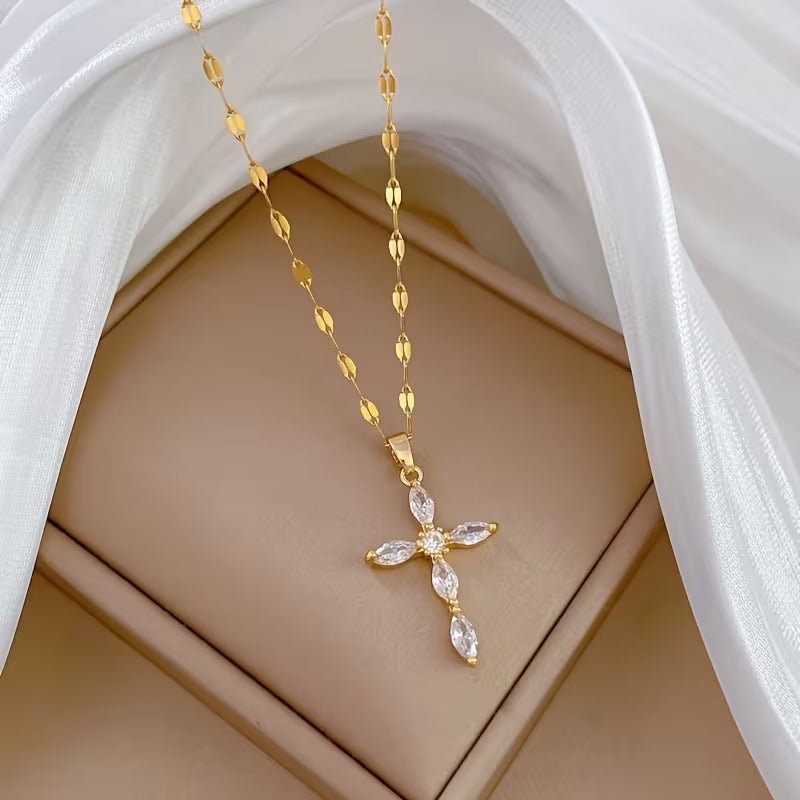 14K Gold Plated Zirconia Cross Necklace
