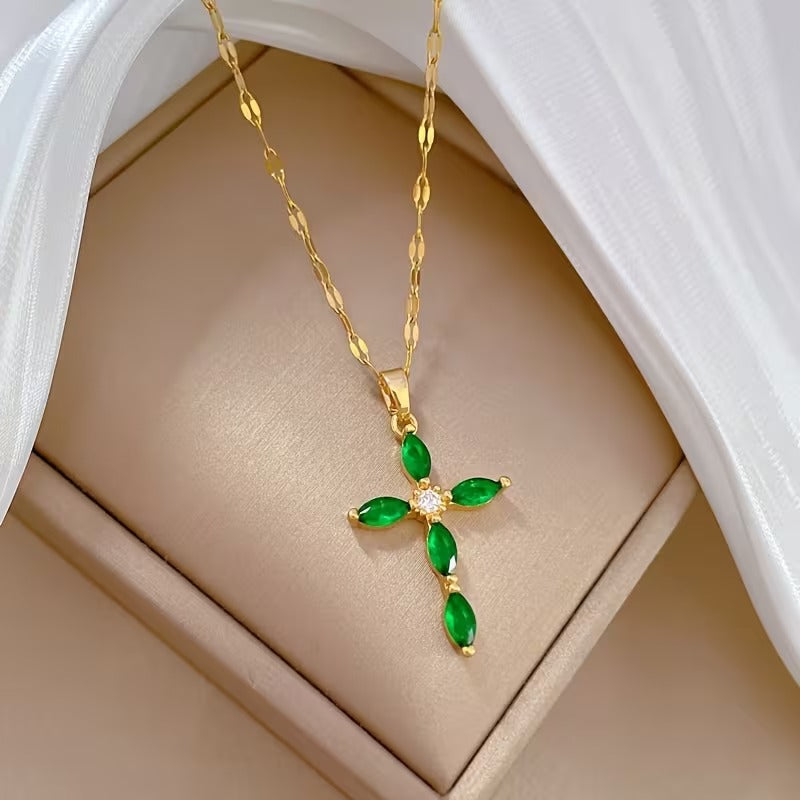 14K Gold Plated Zirconia Cross Necklace