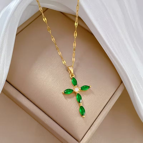 14K Gold Plated Zirconia Cross Necklace