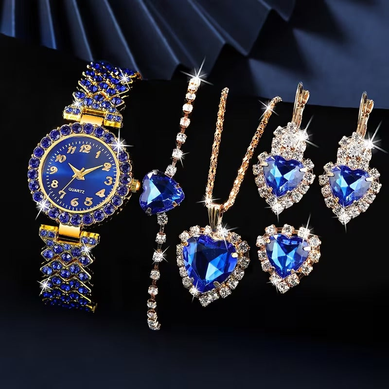 Celestia Blue Quartz Watch Set 6pcs Womens Lux ProX