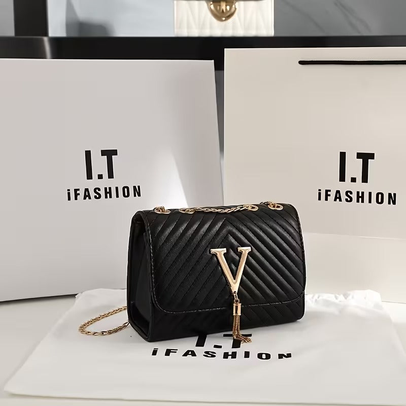 Quilted Faux Leather Chain Crossbody Bag