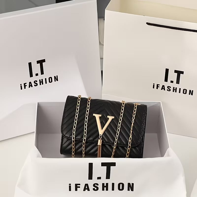 Quilted Faux Leather Chain Crossbody Bag