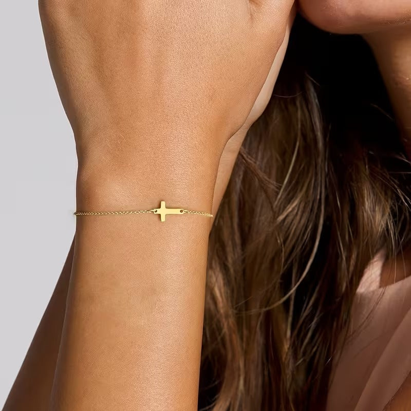 Minimalist Cross Chain Bracelet Stainless Steel