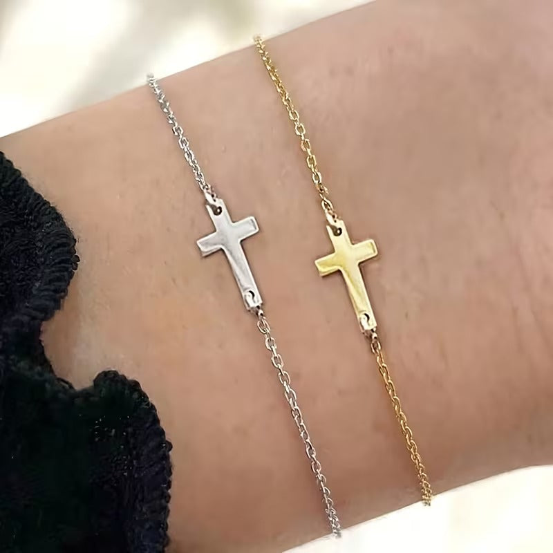 Minimalist Cross Chain Bracelet Stainless Steel