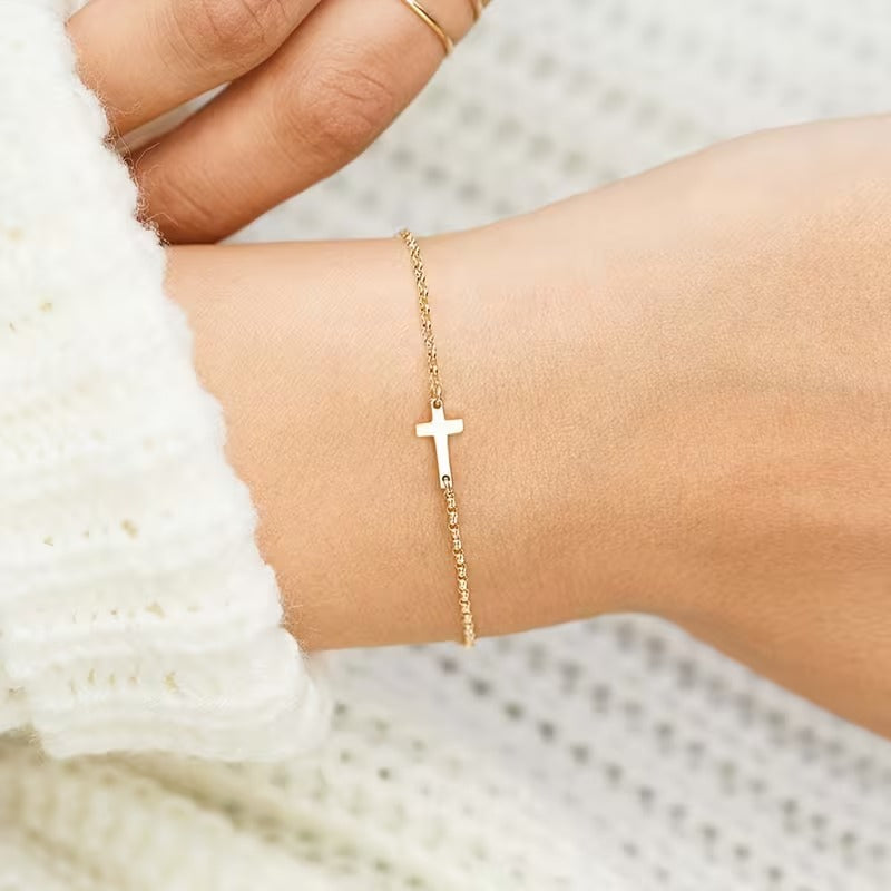 Minimalist Cross Chain Bracelet Stainless Steel