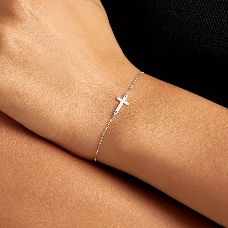 Minimalist Cross Chain Bracelet Stainless Steel