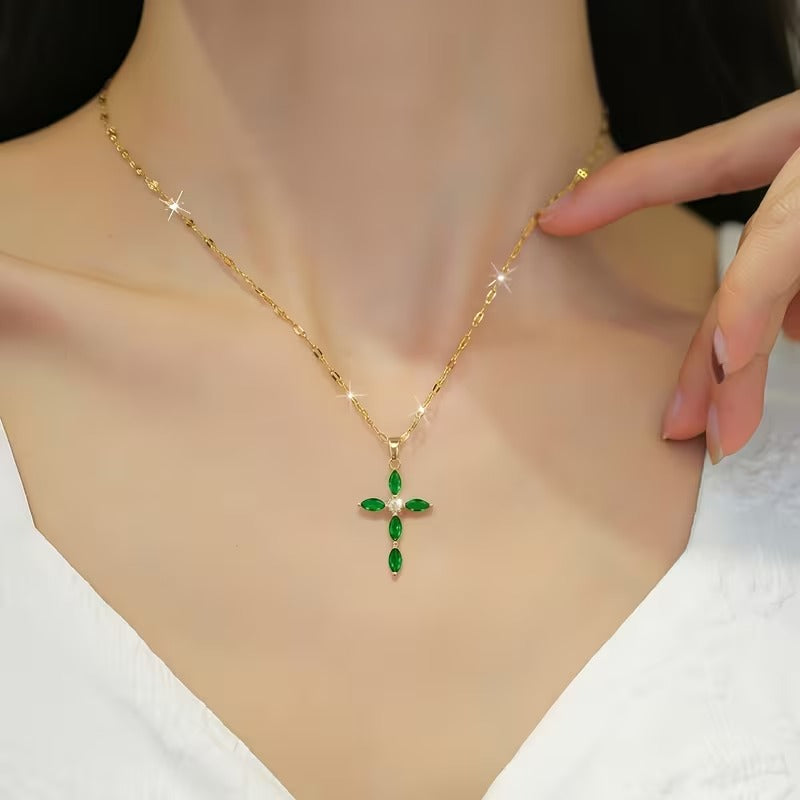 14K Gold Plated Zirconia Cross Necklace